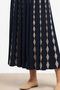 Navy Blue Camel Geometric Patterned Pleated Skirt - 4