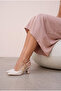 Women's Pointed Toe Button Buckle Beige Patent Leather Thin Heel Stiletto Shoes - 7