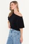 Black Asymmetrical Waist-Fitted 97% Cotton Bat Sleeve Blouse - 4
