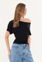 Black Asymmetrical Waist-Fitted 97% Cotton Bat Sleeve Blouse - 5