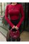 Bow Low-Cut Embroidered Basic Blouse - Burgundy Bordo - 6