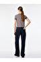 Cotton Short Sleeve Contrast Piping Crew Neck Striped Ribbed T-Shirt - 5