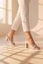 Women's Slippers White Tulle Detailed Blunt Toe White Thick Heeled - 2