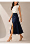 Dark Blue Slitted Loose Cut Woven Skirt - 3