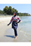 Geometric Pattern Crop Hijab Swimsuit Navy Blue Adjustable Waist 3-Piece Water Repellent Quick Drying - 3