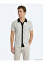 Ecru Striped Regular Fit Short Casual Cotton Blend Shirt - 2