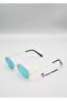 Unisex Rectangular Sunglasses Gold Color Frame Blue Glass Uv Protected Sion C2