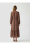 Original Oval Collar Patterned Ruffle Dress - 4