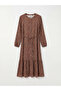 Original Oval Collar Patterned Ruffle Dress - 5