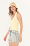 Ultra Soft Butter Yellow Invisible 95% Cotton Halter Neck Double Layer Crop Top Bodysuit - 6
