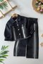 My Little One's Striped Stone Detailed Sports Girl's 2-Piece Jeans Set - Black - 2