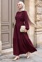 Lace Detailed Belted Burgundy Dress - 4