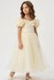 Girl's Evening Dress, Rose Detail on the Shoulder, Stone Accessories on the Waist, 7-11 Years Old, Yellow