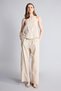 100% Cotton Wide Leg Regular Waist Straight Leg Long Poplin Beige Trousers G7118Ax26Sm - 3