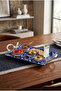 Corallo High Quality Ceramic Serving Tray Blue Tile Pattern Presentation Tray with Handles 47X27 cm - 2