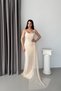 Stone Strapless Ruched Draped Long Evening Dress