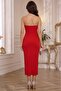 Women's Midi Bow Detailed Evening Dress Red Dress - 3