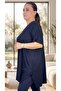 Stone Embellished Detail Circular Neck Short Sleeves Loose Fit Viscose Fabric Extra Large Size Blouse Black - 2