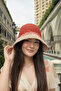 Women's Red Transitional Straw Knitted Bucket Bag |   Summer Beach and Vacation Hat - 4