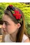 Bym578 Women's Henna Evening Dress with Hand Embroidered Red Motif on Black Fabric and Daily Handmade Hair Crown - 6
