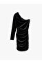 One Shoulder Long Sleeve Bodycon Velvet Mini Evening Dress