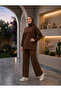 Women's Islamic Clothing Modal Fabric Crew Neck Tunic Top and Bottom Set Brown - 2