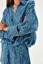 Prinkipo Vegan Silk Printed Oversize Shirt Blue - 2