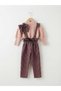 Girl's Half Turtleneck Knitwear Sweater Houndstooth Model Salopet Brown Pants Buckle 3-Piece Set - 6