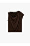 Crepe Scuba Fabric Asymmetrical Cut Decorative Button Detailed Degaje Collar Blouse - 5