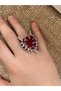 Red Stone Ring with Thorny Heart Figure |   Gothic Style Zamak Plated Women's Jewelry