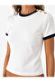 Color Contrast Button Detailed Short Sleeve Crew Neck T-Shirt - 5