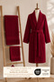 Eldy Striped Bathrobe Set, 4 Pieces, 100% Cotton Certified Şalyaka Bathrobe Set - Burgundy - 5