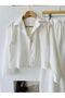Women's Shirt Collar Lace-Up Seersucker Textured Two-Piece Set Long Sleeve Flared Skirt Combination - 3