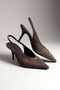 Women's Stiletto Pointed Toe Open Back Elastic Short Buckle Classic Heeled Shoes Agira Brown Suede - 5