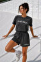 Women's Cotton Sporty&Rich Marathon Short Sleeve Oversize T-Shirt and Shorts Bottom Top Set Two-Piece Set - 2