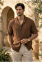 Half Oversize Apaş Collar Short Sleeve Muslin Fabric Men's Shirt - Dark Brown - 3