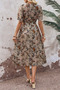 New Season Women's Short-Sleeved Double-Breasted Collar Side Lace-Up Patterned Single Jersey Midi Holiday Dress - 7