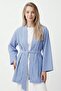 Blue Women's Vertical Striped Wide Sleeve Stylish Summer Relaxed Kimono - 3