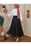 Asymmetrical Cut Ethnic Pattern Embossed Tulle Skirt with Elastic Waist and Lining Inside - 4