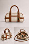 Tan Women's Mini Hand & Shoulder Bag – Canvas Textured, Stylish Lock Detail, Daily and Special Use - 4