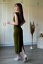 Padded and Stoned Midi Khaki Dress with Slits - 8