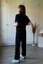 Lace Detailed Asymmetrical Black T-Shirt Set - 6