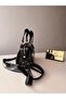 Women's Black Leather Look Zippered Strap Hand and Shoulder Bag - 3