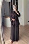 Draped Three-Piece Set with Sleeve Detail - Brown