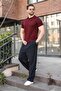 Purplish Blue Perforated Polo Collar Men's Knitwear T-Shirt E7495