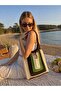 Women's Green-Brown Knitted Handmade Beach and Shoulder Bag-Unlined - 3