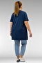 68502 Large Size Combed Cotton T-Shirt with Collar and Printed Front - Petrol - 5