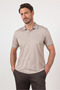 Beige Polo Collar Short Sleeve Pocketless Comfort Fit Cotton T-Shirt 1011260153 - 2