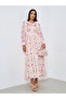 Pink Floral Maxi Dress with Tie-Up Neck - 3