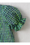 Girls Green Checked Puff Sleeve Ruffle Hem Top and Pants Set - 4